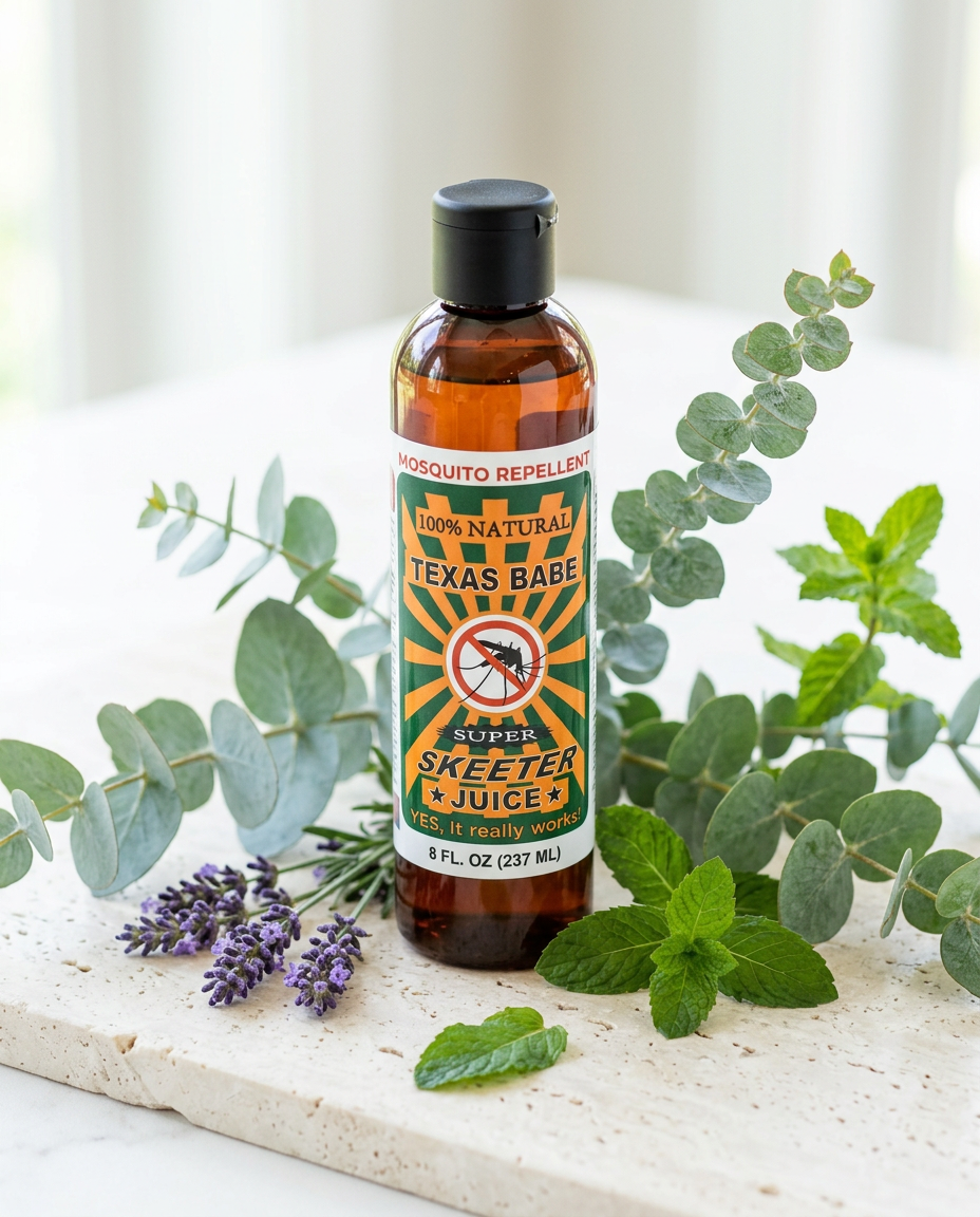 Texas Babe Skeeter Juice is a natural mosquito repellent made with plant-based oils and a fresh clean scent. Designed for summer nights, beach days, and outdoor Texas living.