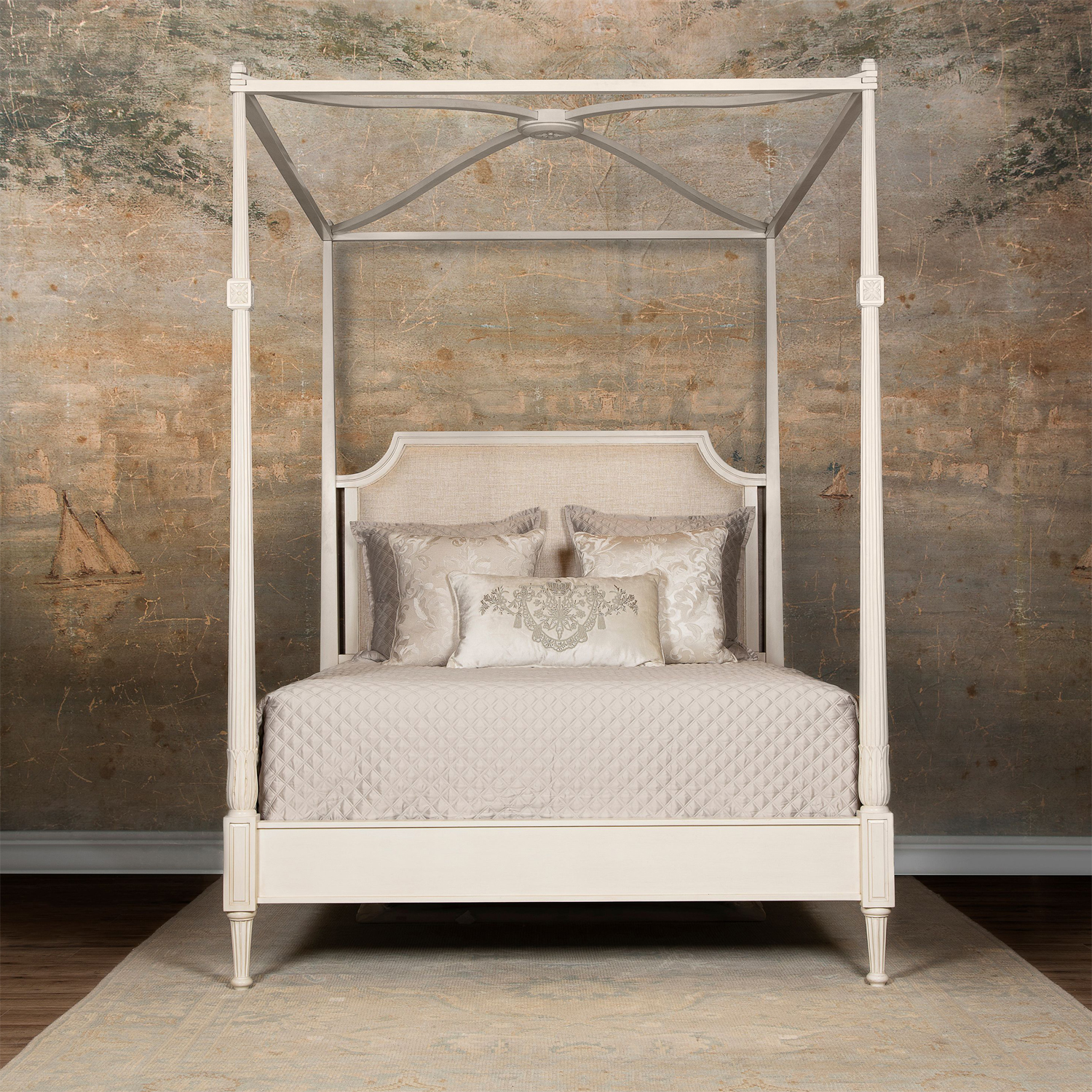 Hand-carved, hand-painted mahogany bed.