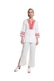 Red Tribal Embroidery Top