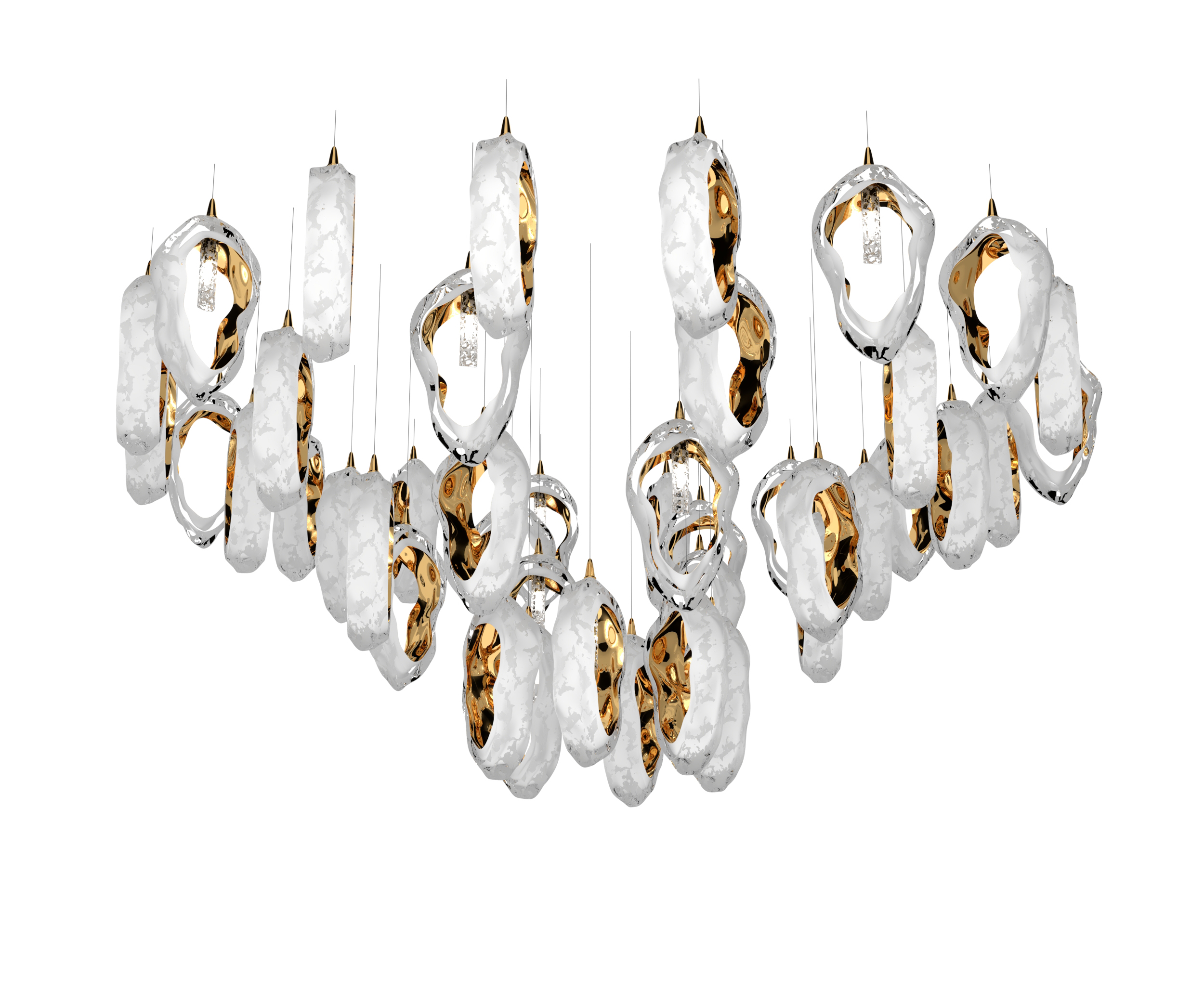 Color: crystal + opal + gold + French embossing Diameter: 1700 mm (66,93 in) Height: 830 mm (32,68 in) Weight: 130 Kg Light source: 42 x G9