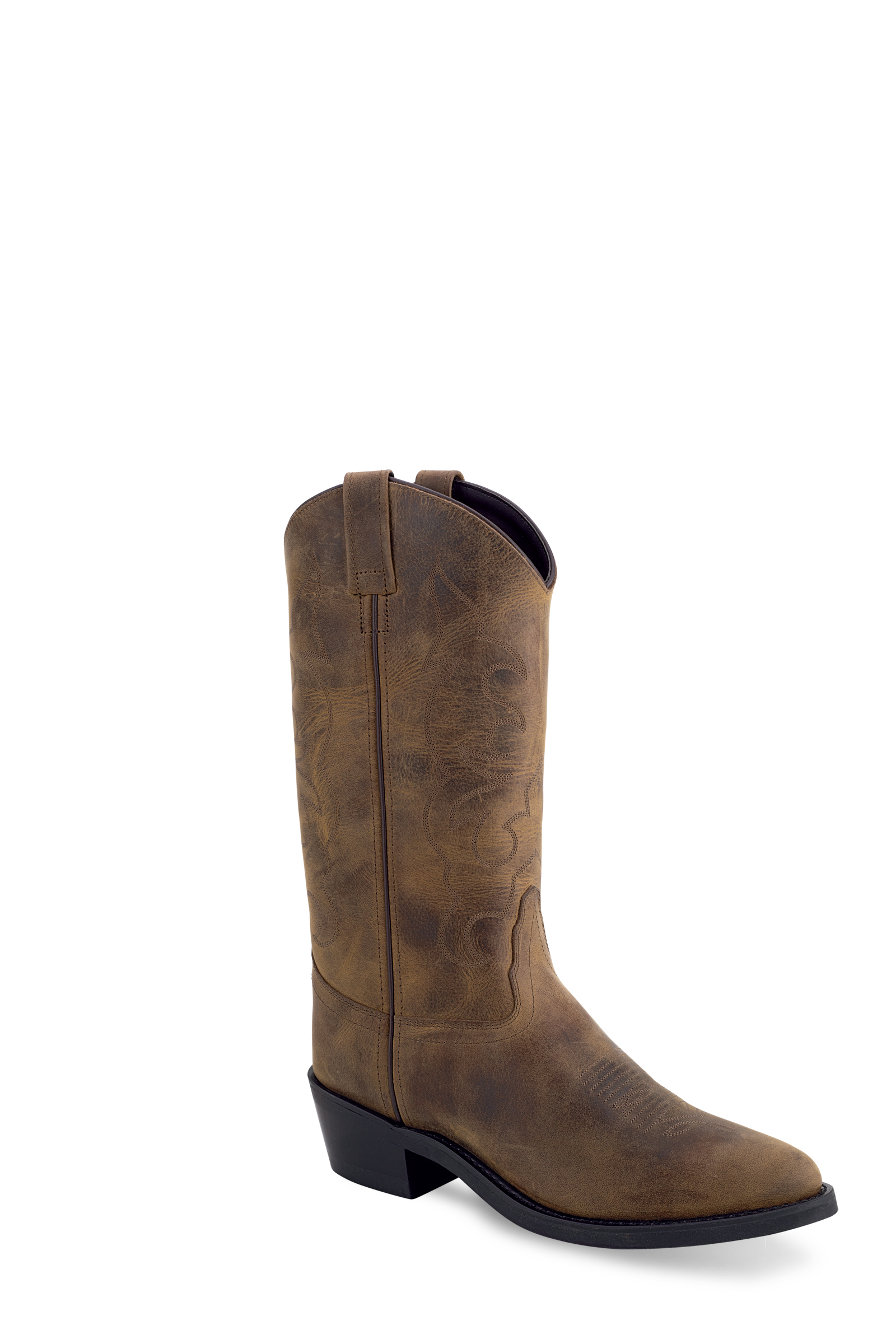 All over leather foot & 13" shaft, manmade lining, reinforced shanks, cowboy heel, narrow round toe and tough work outsole.