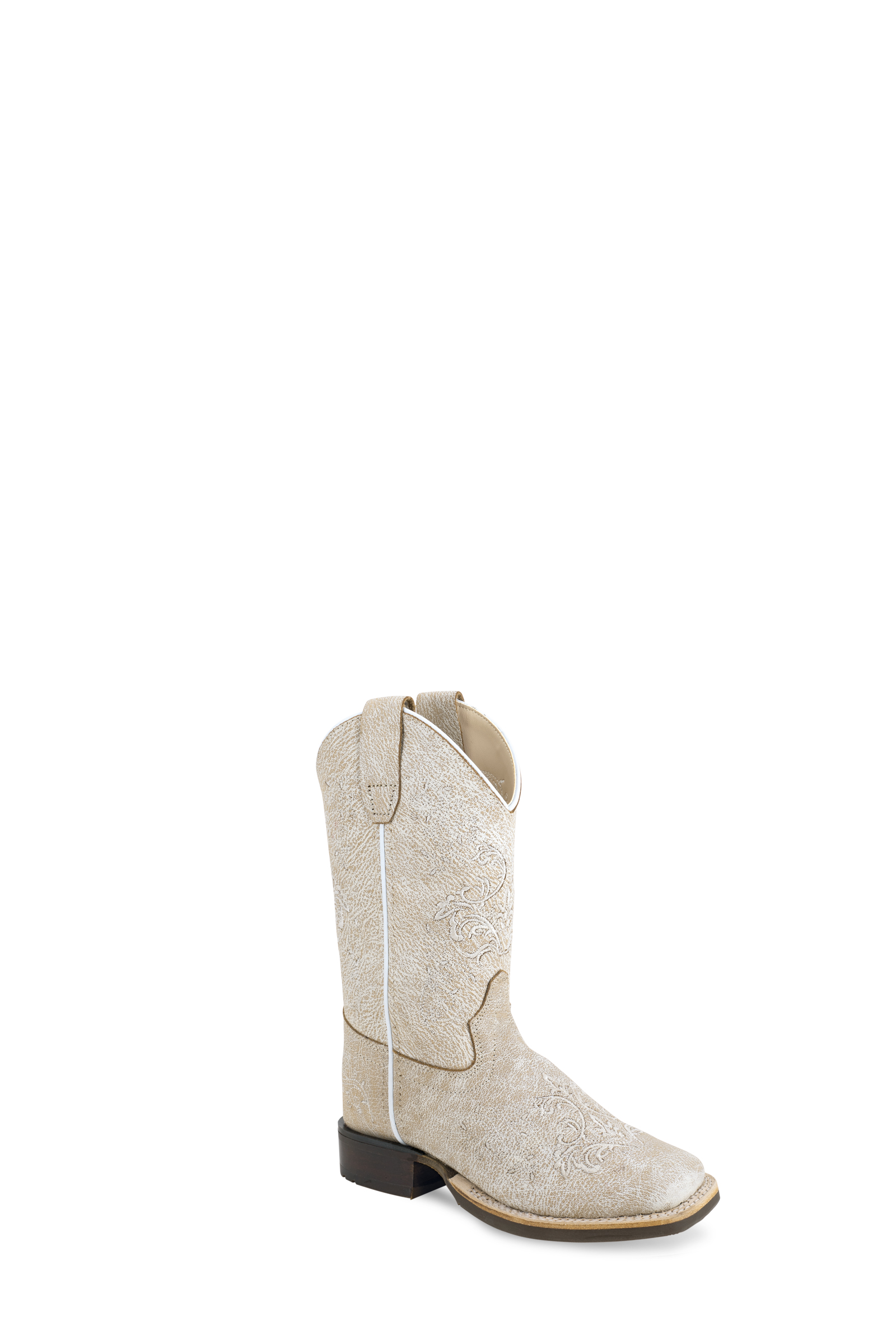 All over leather foot & shaft, fancy embroidery, reinforced shanks, hand corded medallion, 3/4 natural leather welt, Goodyear welted, cushion insole, broad square toe and rubber outsole.