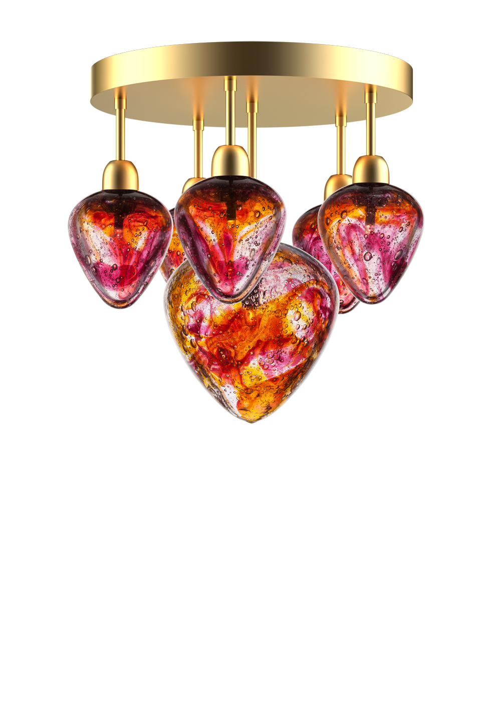 AMULET 3  Color: crystal + amber  + gold ruby extra  Diameter: 400 mm (15,75 in)  Height: 360 mm (14,17 in)  Weight: 7,2 kg  Light source: 6 x G4