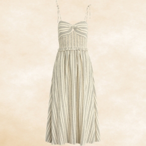 Designed in a yarn-dyed fabric, this dress is accented with a front keyhole twist and tie straps for adjustable styling and comfort.