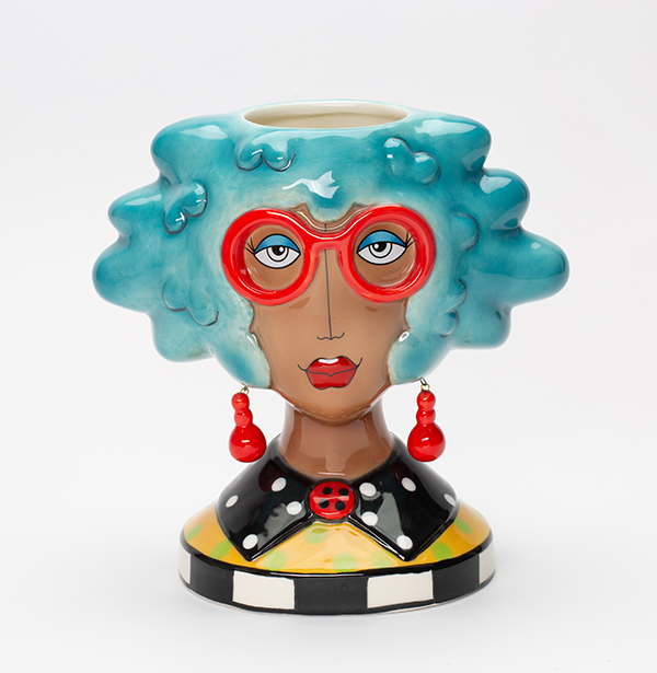 African American Lady with Blue Hair Holder 7 7/8"H