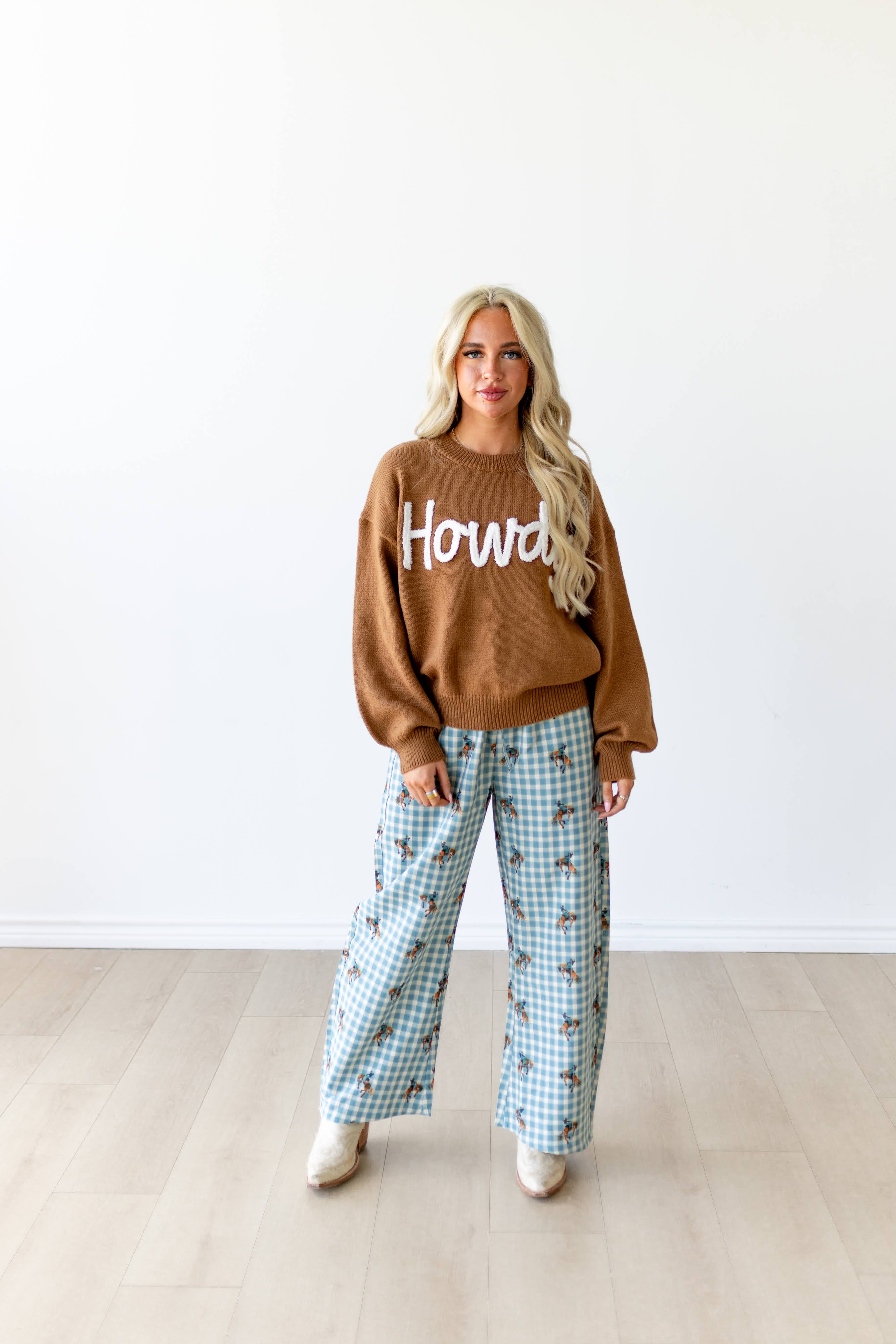 TH HOWDY SWEATER AND BARREL GINGHAM PANTS 