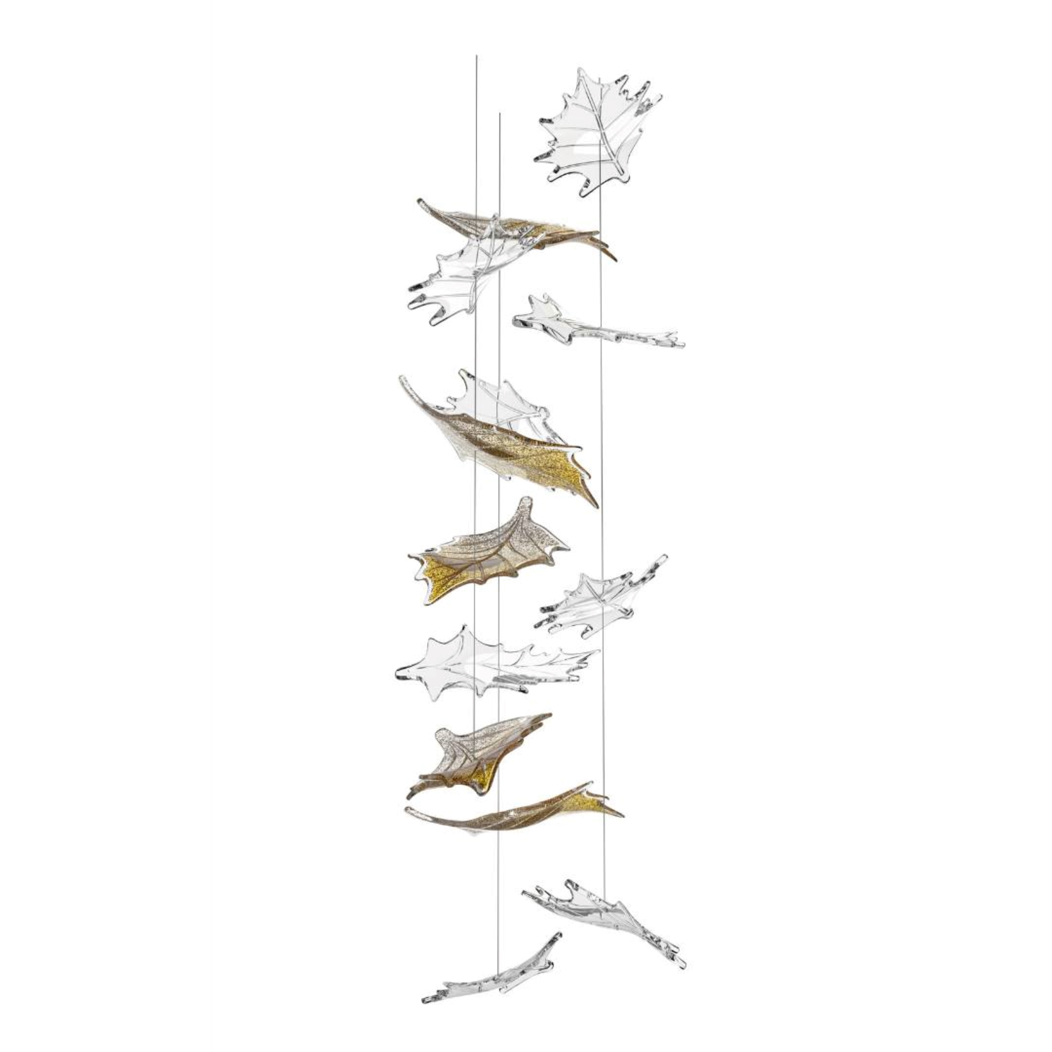 HOLLY LEAF 1  Color: crystal/crystal + champagne + gold mica  Diameter: 360 mm (14,17 in)  Height: 1000 mm (39,37 in)  Weight: 4,5 Kg  Light source: 1 x GU10