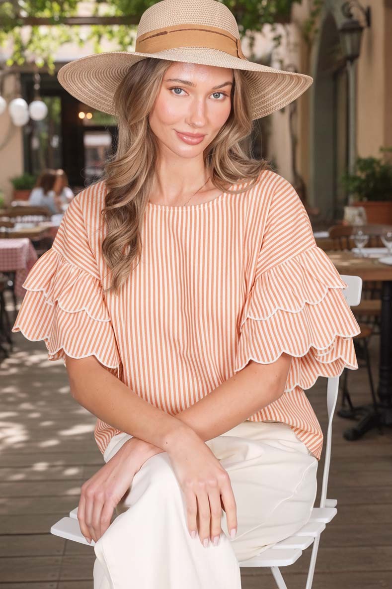 tiered ruffle sleeves  striped top
