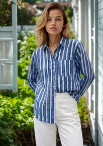 Shirt is made from soft organic cotton and dyed the old-fashioned way, with real indigo that gives every shirt its own slightly different, perfectly imperfect  character to the stripes.