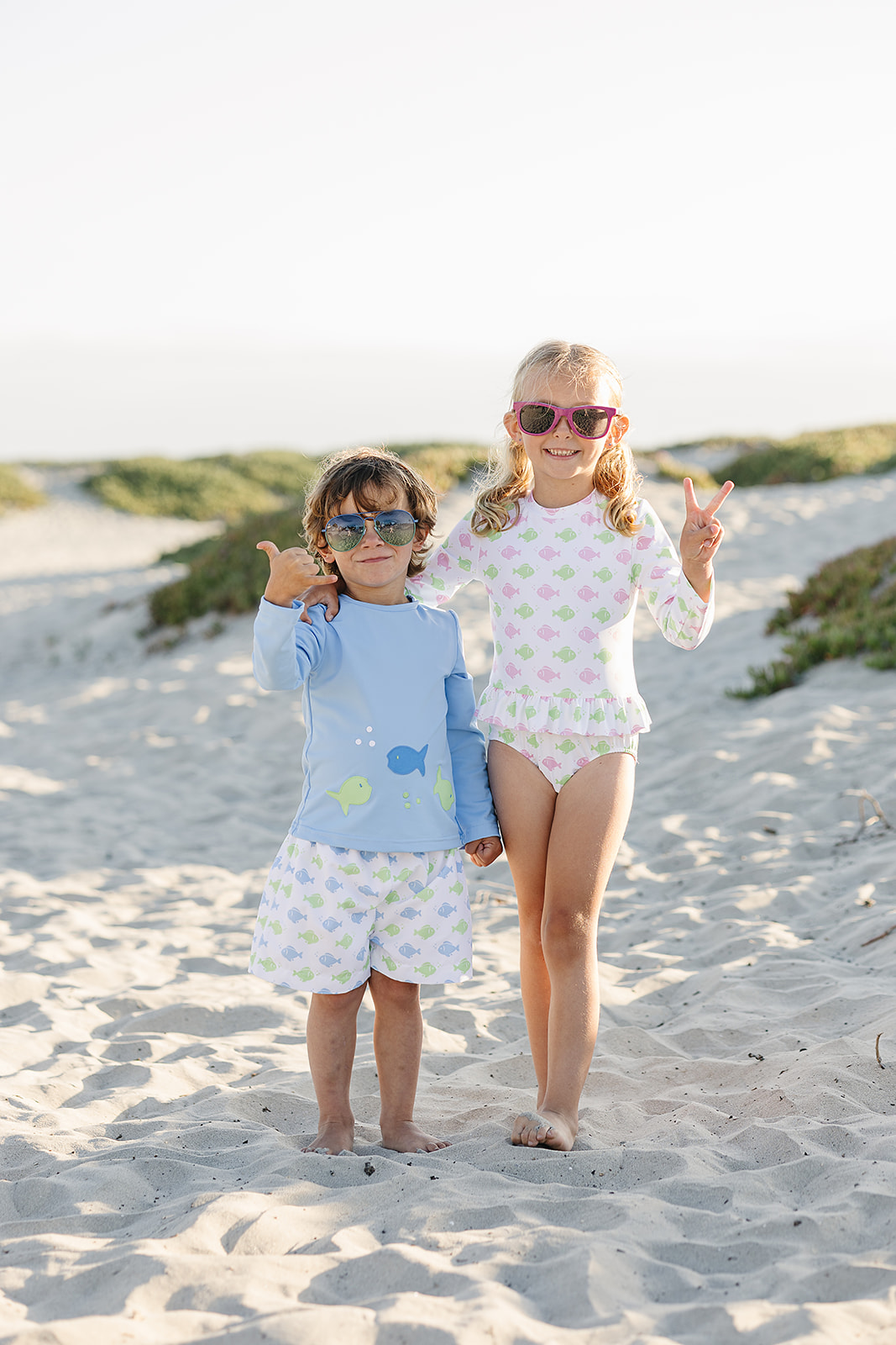 BOYS TRUNKS WITH RASHGUARD AND GIRLS LONG SLEEVE RASH GUARD SWIMSUIT