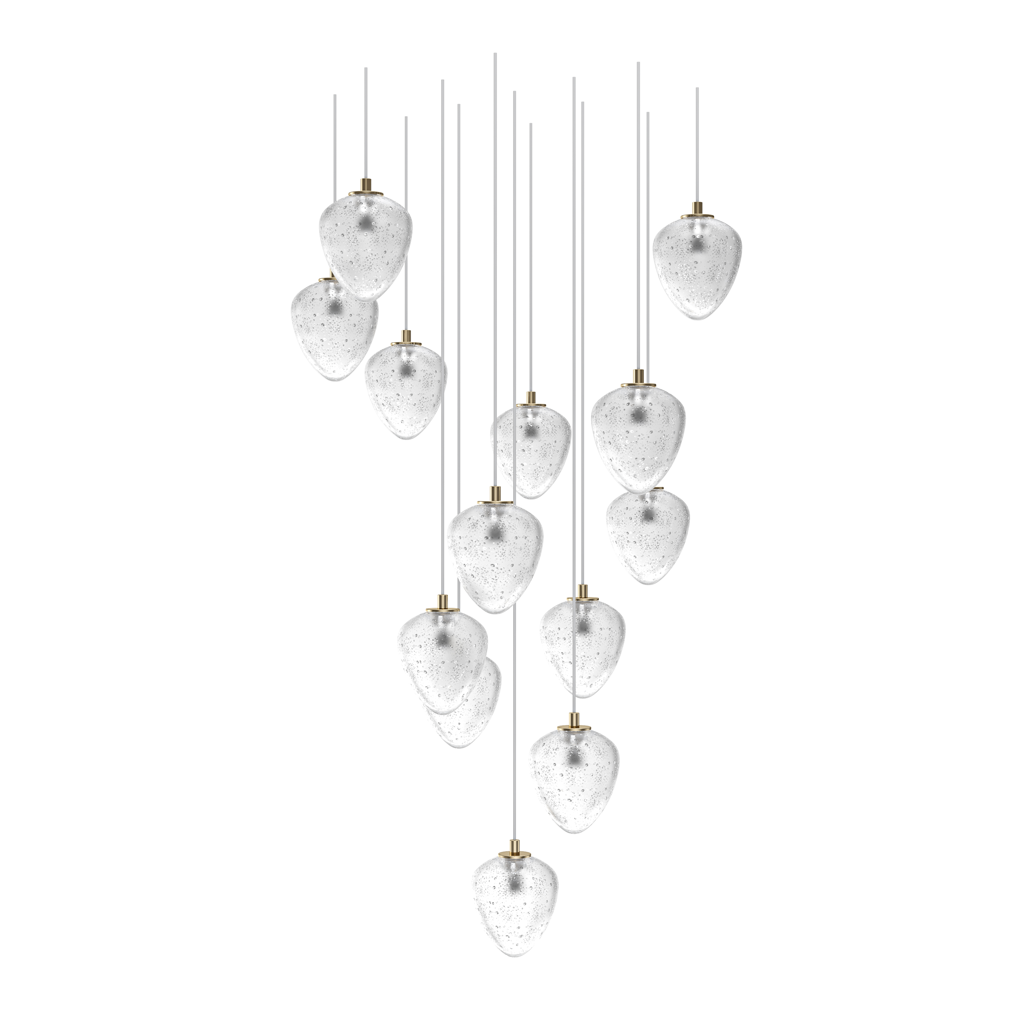 AMULET 7  Color: matt crystal + soda  Diameter: 630 mm (24,80 in)  Height: 1050 mm (41,34 in)  Weight: 18 kg  Light source: 7 x G9