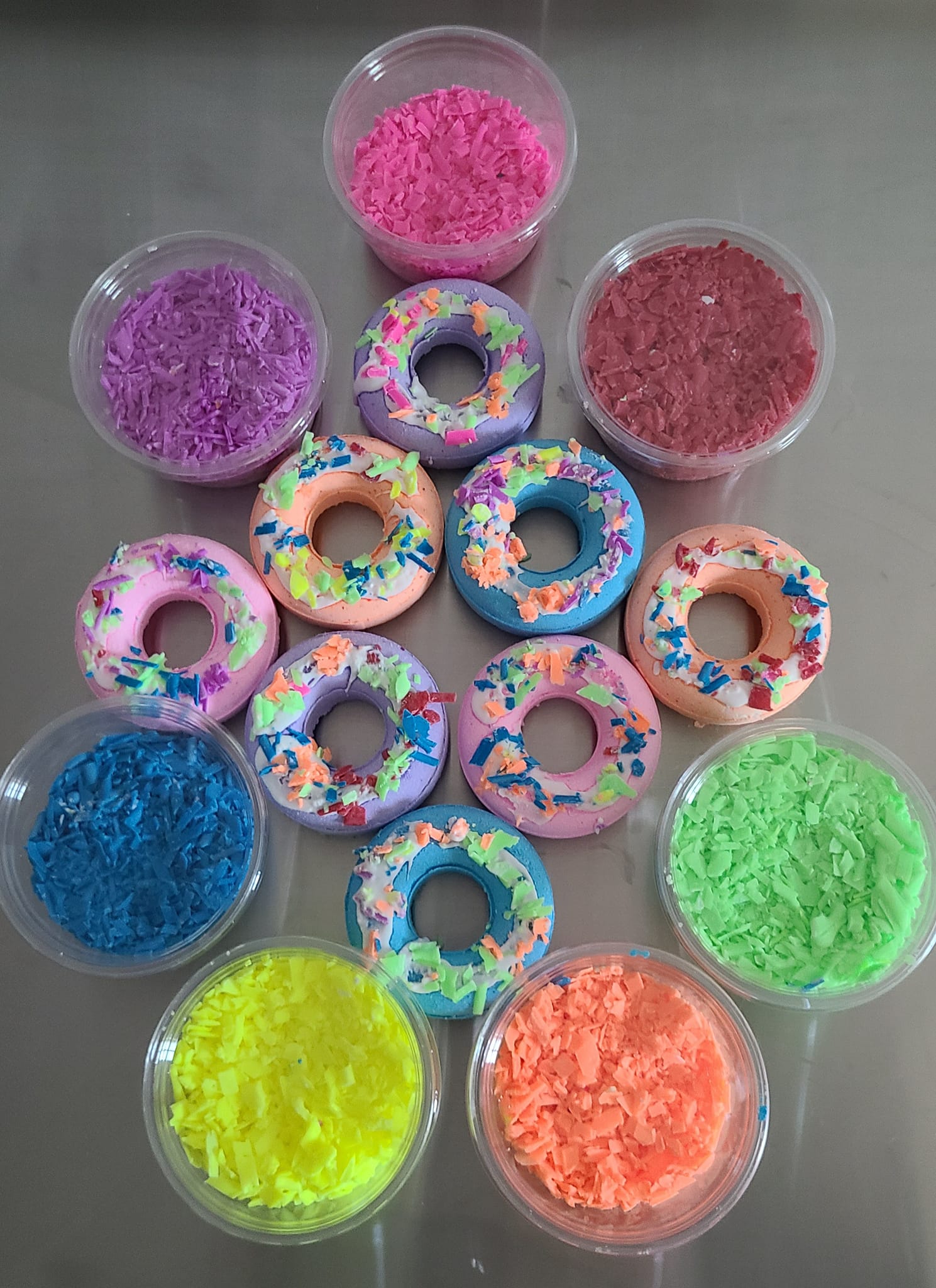 These Donut Bath Bombs are very popular for birthday gifts. I handmake the sprinkle decorations with cocoa butter.