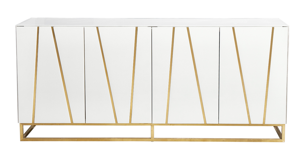 Beautiful & elegant buffet jn white or black glass with brushed  gold size: W72"D19"H32" & W65"D19"H32"