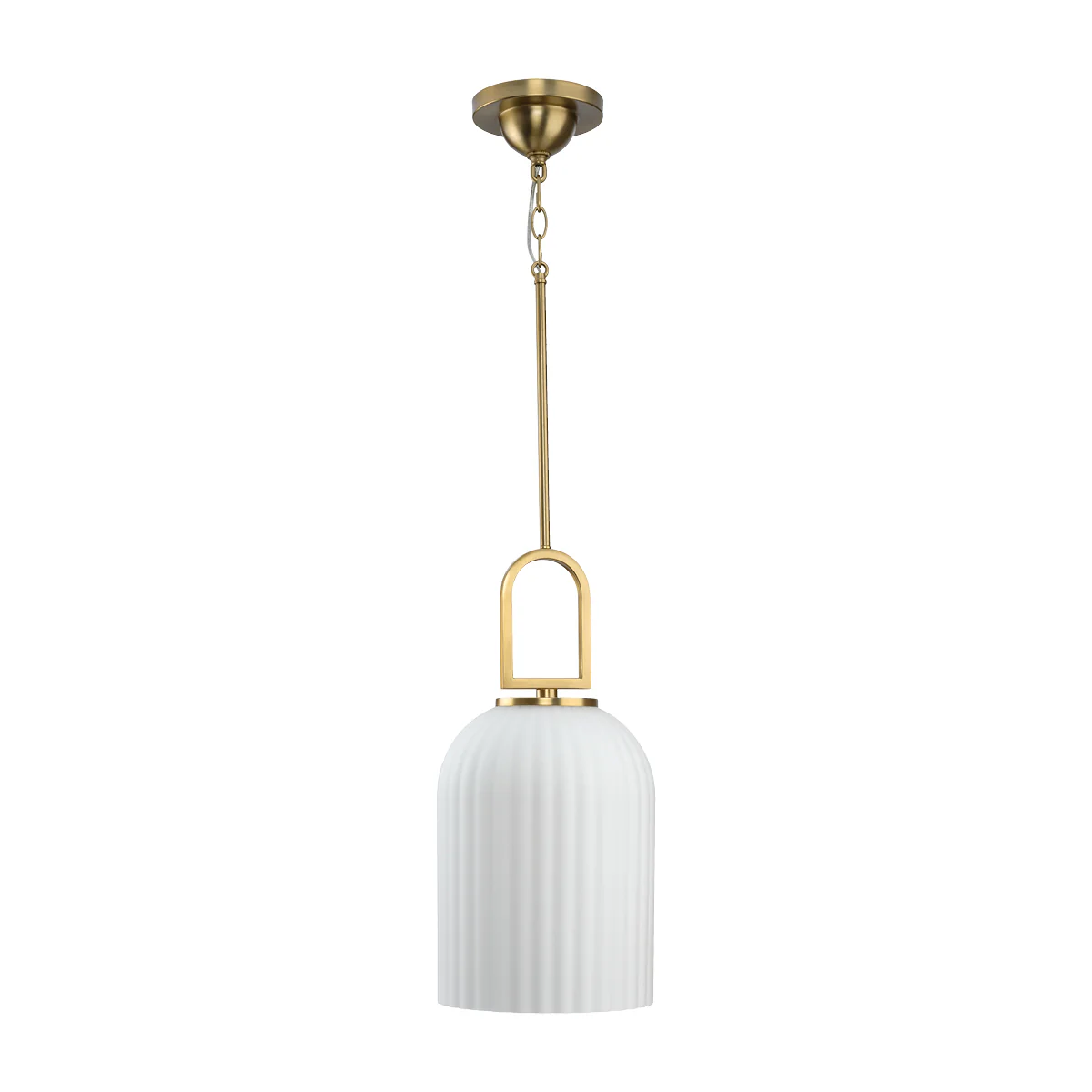 An etched opal ribbed glass shade casts a soft, inviting glow, perfect for Soft Modern and New Traditional settings