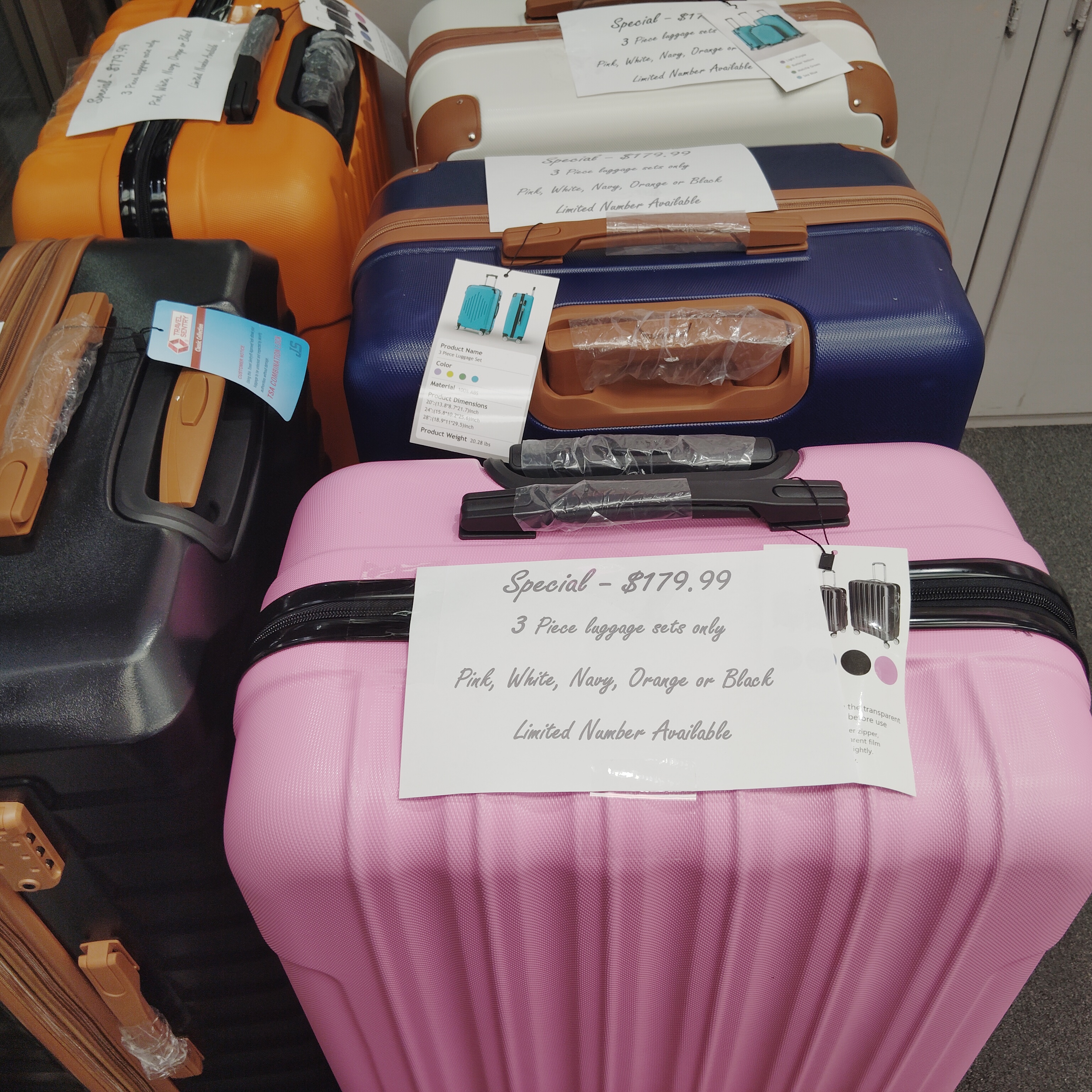 Various luggage sets and individual cases and carts