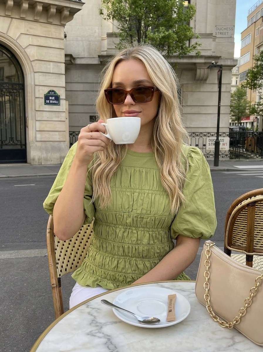 Short bubble sleeves  smocked top