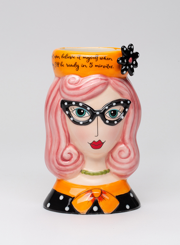 Lady with Pink Hair Makeup Brush Holder 5 5/8"H