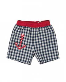 Boys Navy Check Swim Trunk w/ Anchor Applique