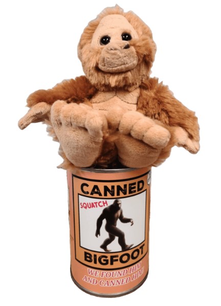 Meet Squatch!  Our Bigfoot sealed in a can with funny dad jokes on the back of the label.