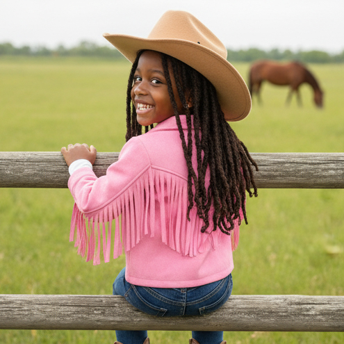 Make a statement with this Western-inspired jacket featuring authentic fringe detailing and a classic button-up silhouette. Available in three colors: Pink, Rust, and Brown.