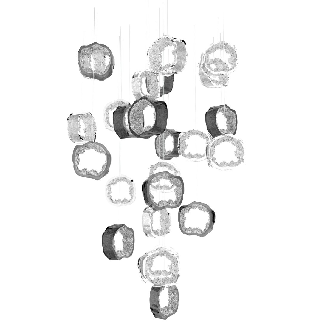 Colour: crystal + neutral grey/crystal Diameter: 760 mm (29,92 in) Height: 1150 mm (45,28 in) Weight: 19 kg Light source: 6 x GU10