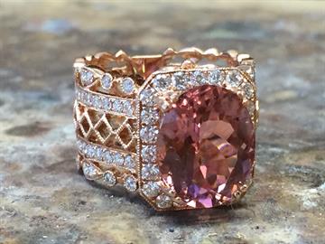 Pink tourmaline and diamond ring