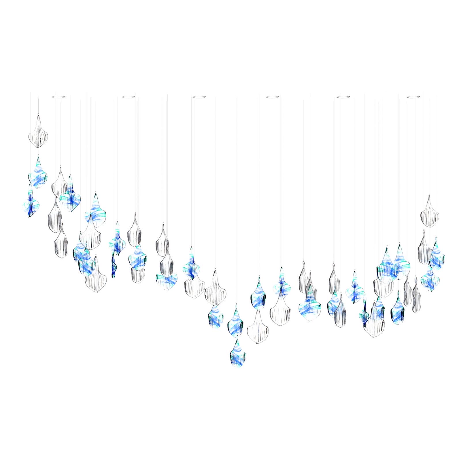 Color: crystal + ocean green + medium blue + optical pattern/crystal Length: 2500 mm (98,43 in) Width: 450 mm (17,72 in) Height: 1500 mm (59,06 in) Weight: 15,5 kg Light source: 6 x GU10