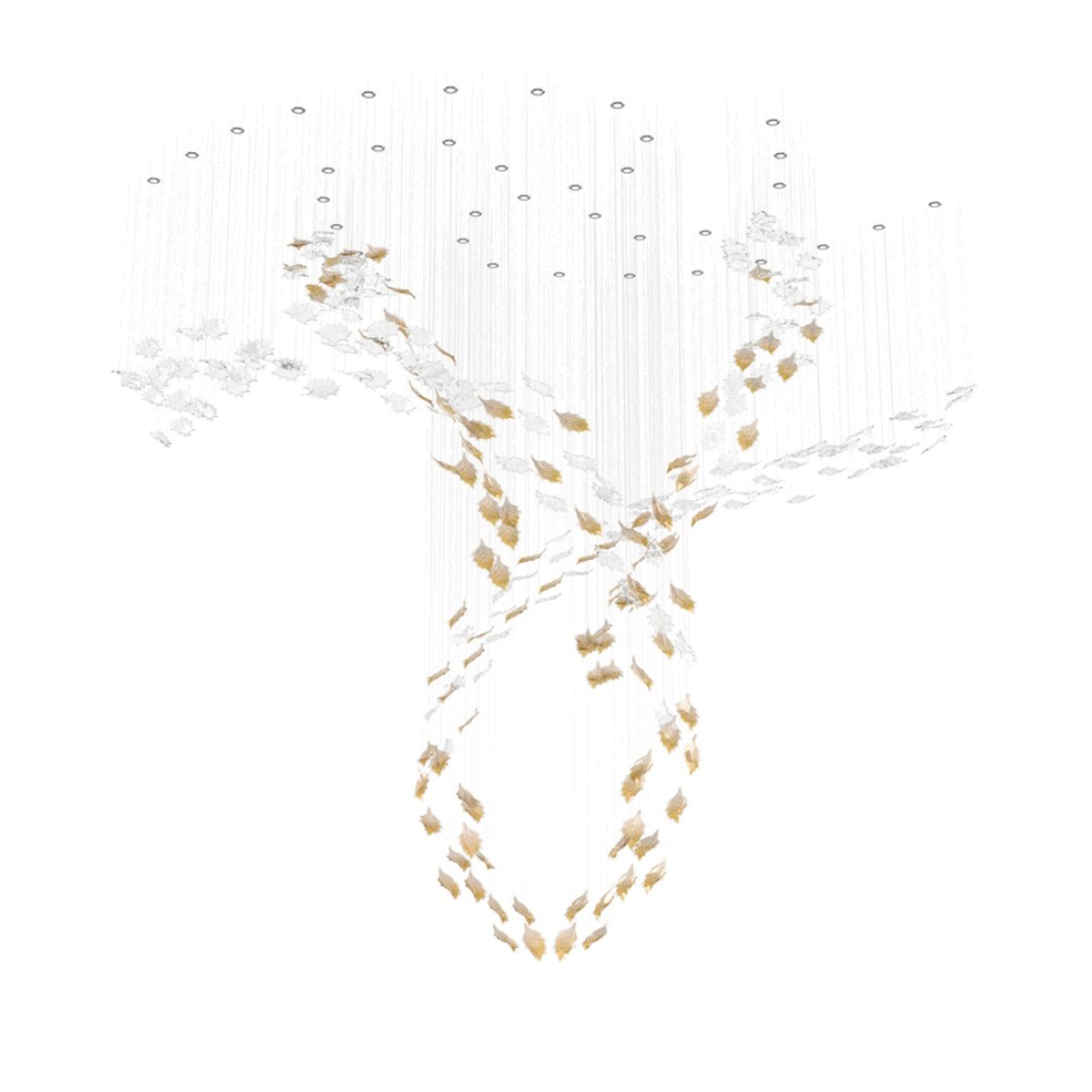HOLLY LEAF 3  Color: crystal/crystal + champagne + gold mica  Length: 5500 mm (216,54 in)  Width: 3500 mm (137,79 in)  Height: 4760 mm (187,40 in)  Weight: 104 Kg  Light source: 36 x GU10