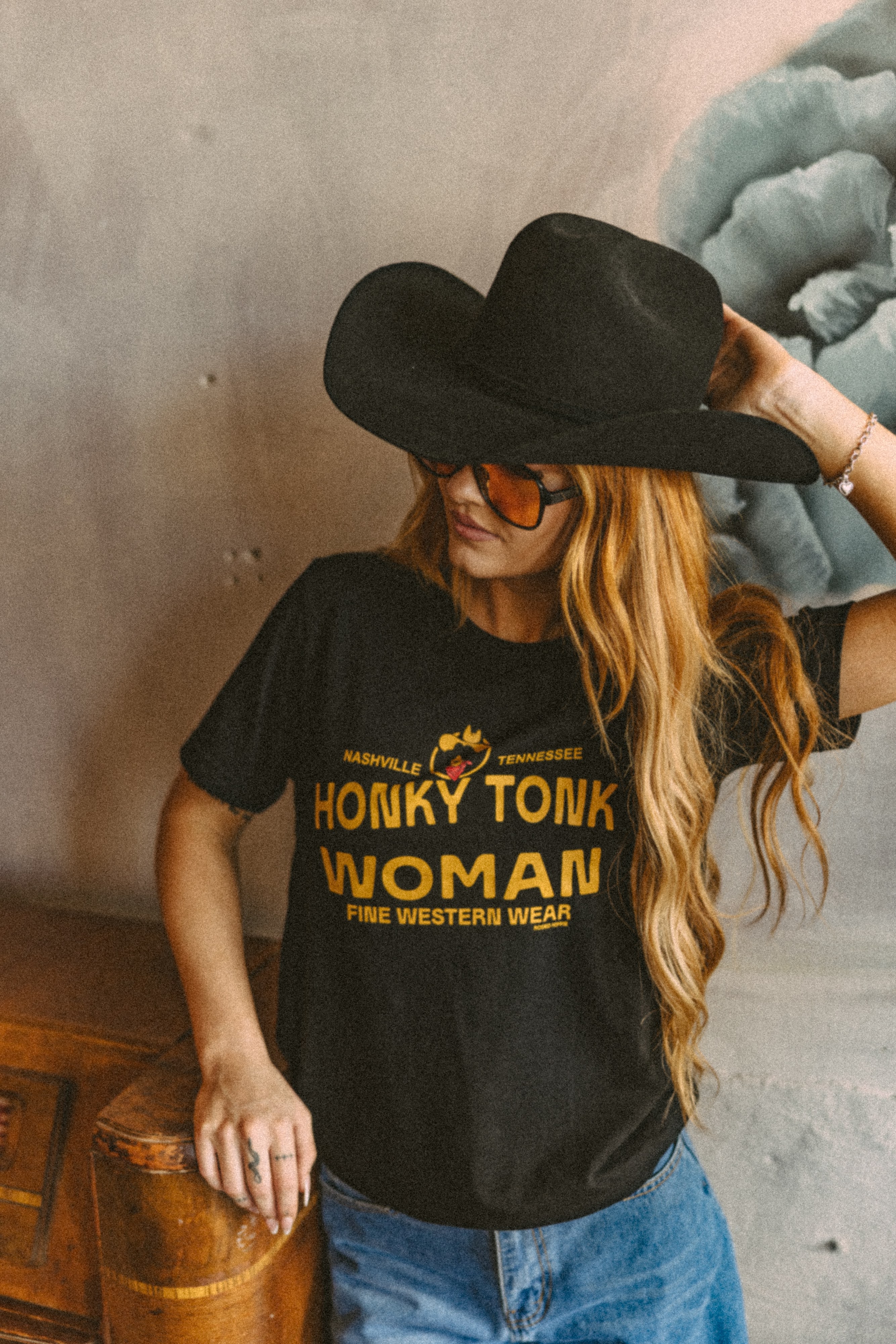 Honky Tonk Women graphic on a black  tee