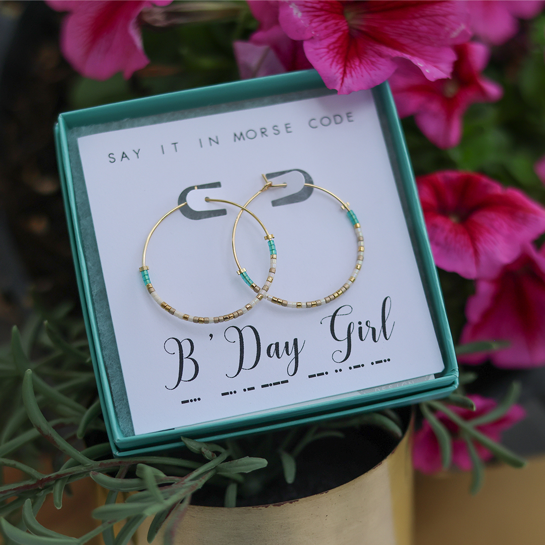 "Birthday Girl" 14K gold-filled Morse code hoop earrings