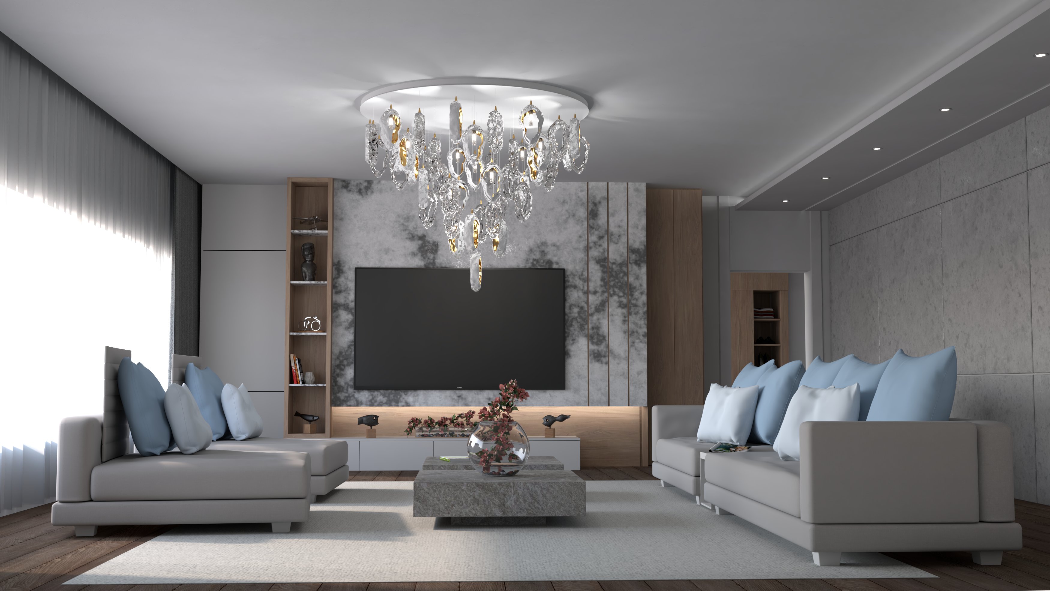  Color: crystal + opal + gold + french embossing Diameter: 1700 mm (66,93 in) Height: 1290 mm (50,79 in) Weight: 141 Kg Light source: 23 x G9