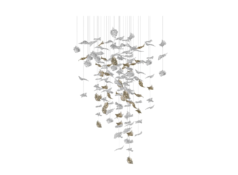 HOLLY LEAF 4 Colour: crystal/crystal + champagne + gold mica Diameter: 1800 mm (70,87 in) Height: 2400 mm (94,49 in) Weight: 53 Kg Light source: 9 x GU10