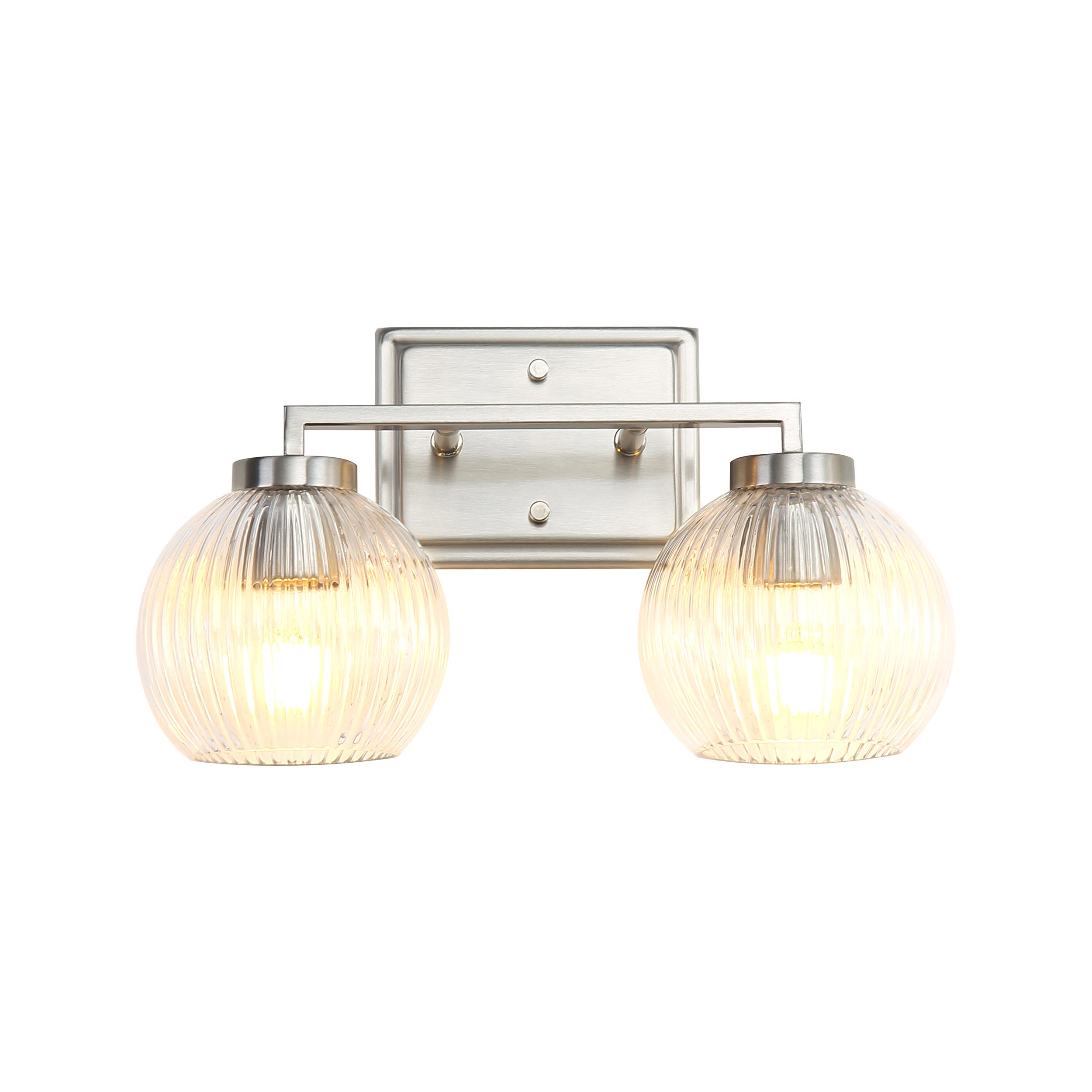 Elliott 2-Light Bath Vanity - Pewter with Ribbed Clear Glass
