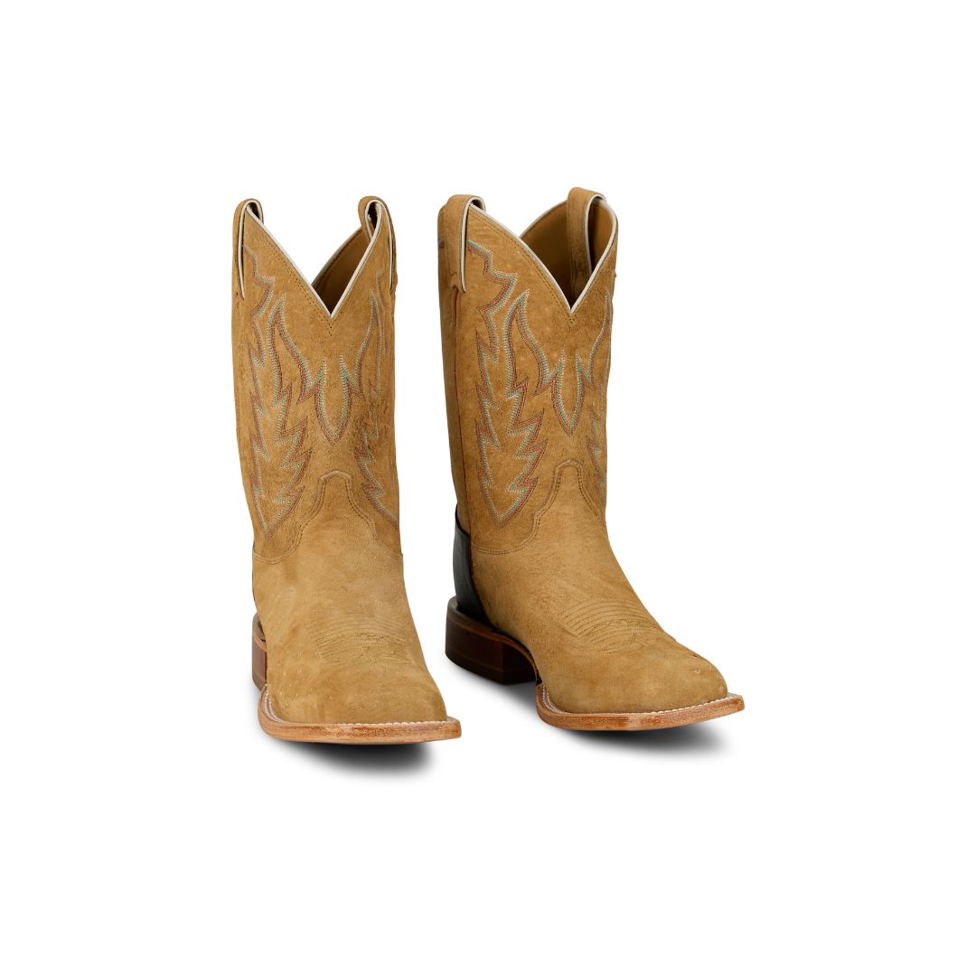 11" tan sueded smooth ostrich wide square toe boot from Justin Boots. This style is proudly Made in the USA with global parts. 