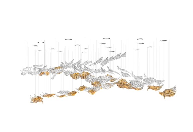 HOLLY LEAF 7 Color: crystal/crystal + gold topaz gradient Length: 2040 mm (80,31 in) Width: 2200 mm (86,61 in) Height: 750 mm (29,53 in) Weight: 34 Kg Light source: 18 x GU10