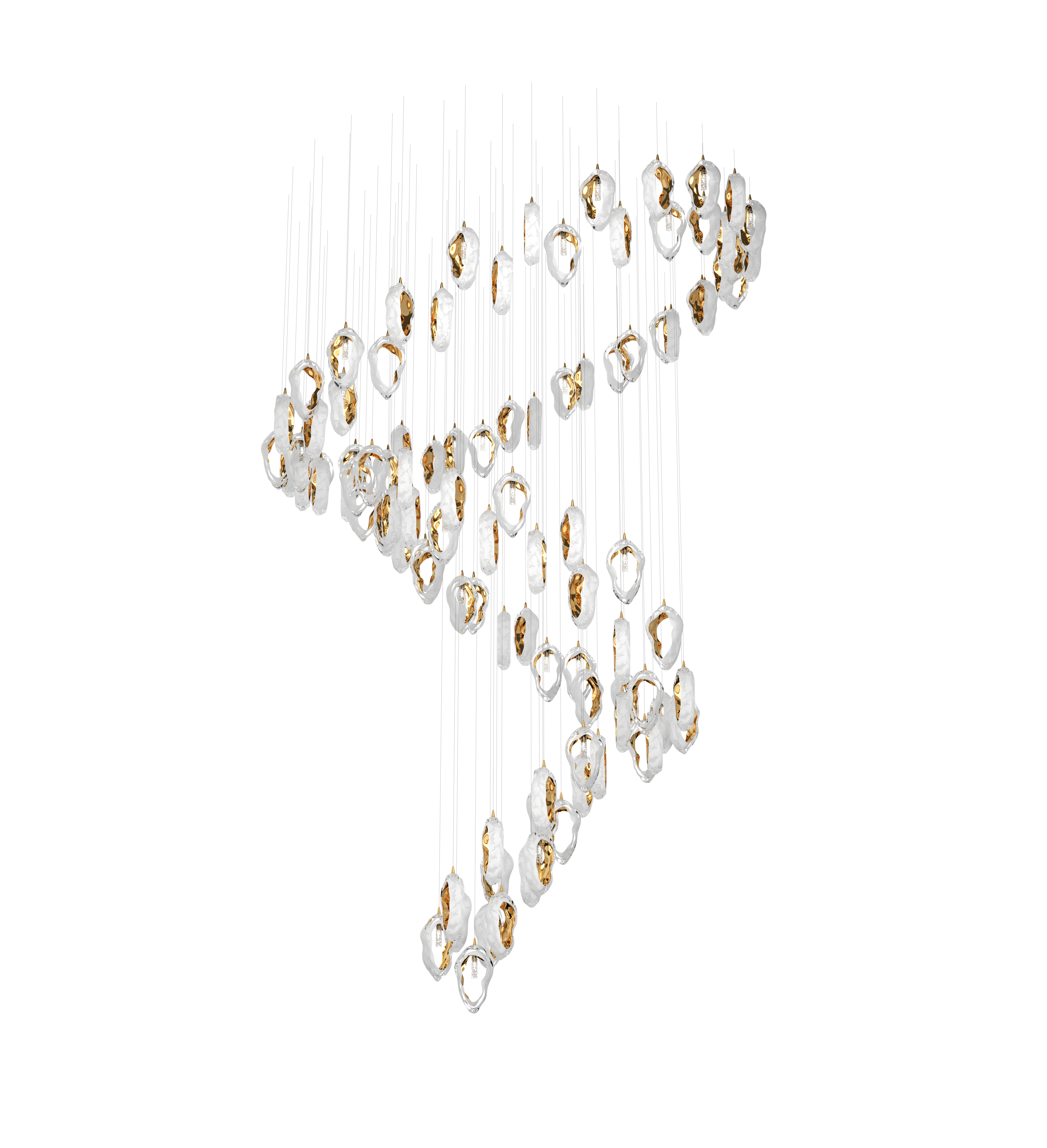  Color: crystal + opal + gold + French embossing Diameter: 2500 mm (98,43 in) Height: 3950 mm (155,51 in) Weight: 312 Kg Light source: 50 x G9