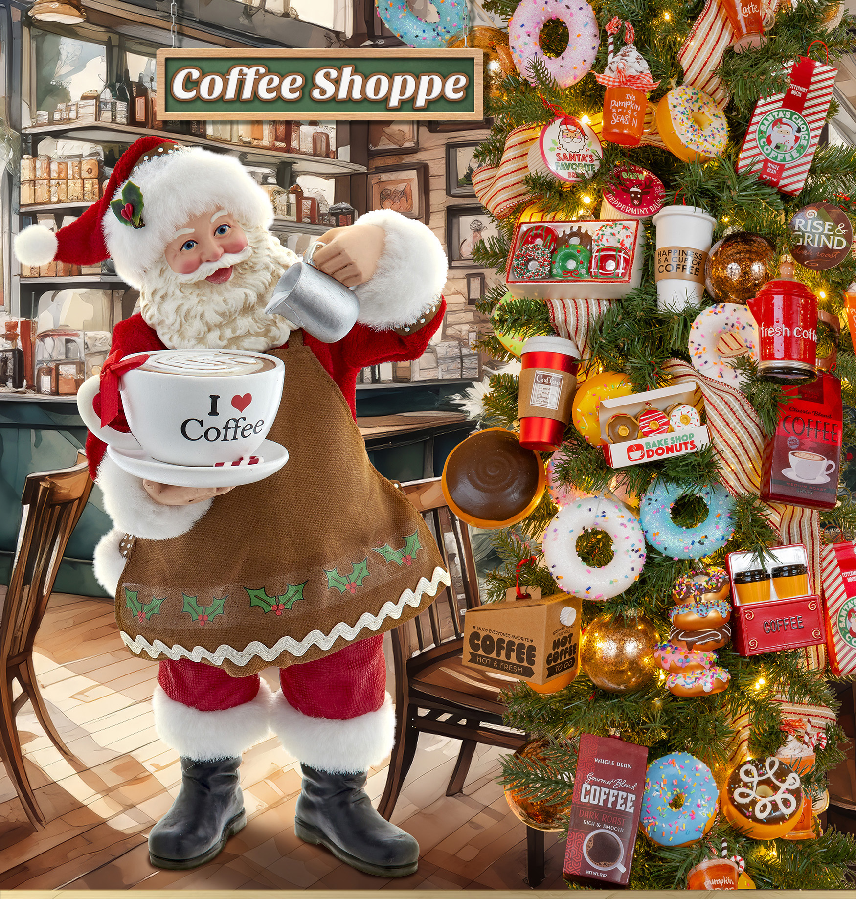 Wake up and smell the Christmas cheer! This coffee-themed tree is a warm and inviting tribute to everyone’s favorite pick-me-up.