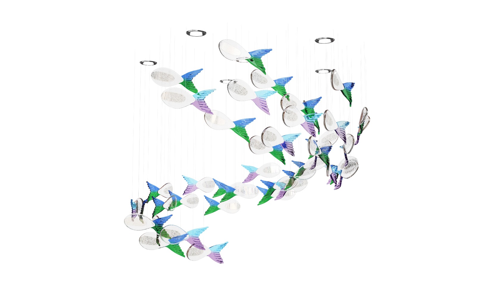 HugeCeiling Crystal Installation by Handcrafted Pieces in the fish form for the large space