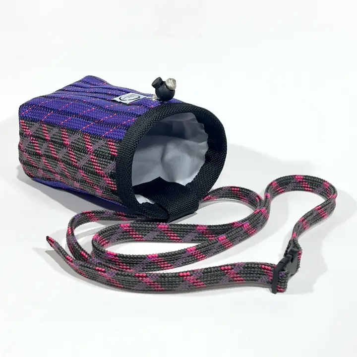 Chalk bag strap made from retired climbing rope
