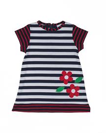 Stripe Knit Dress w/Appliqued Flower