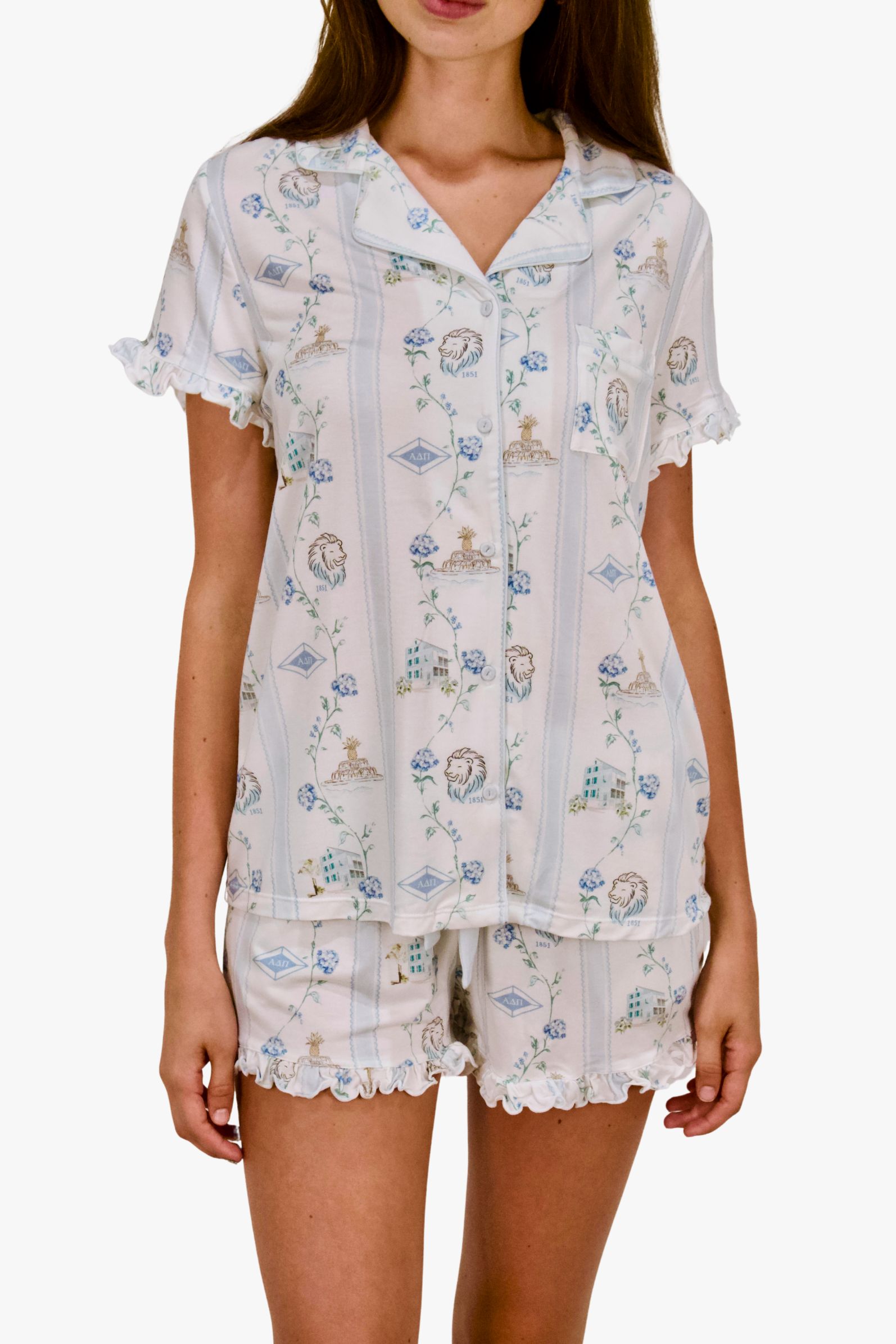 Ladies ruffle short pj set in modal/spandex