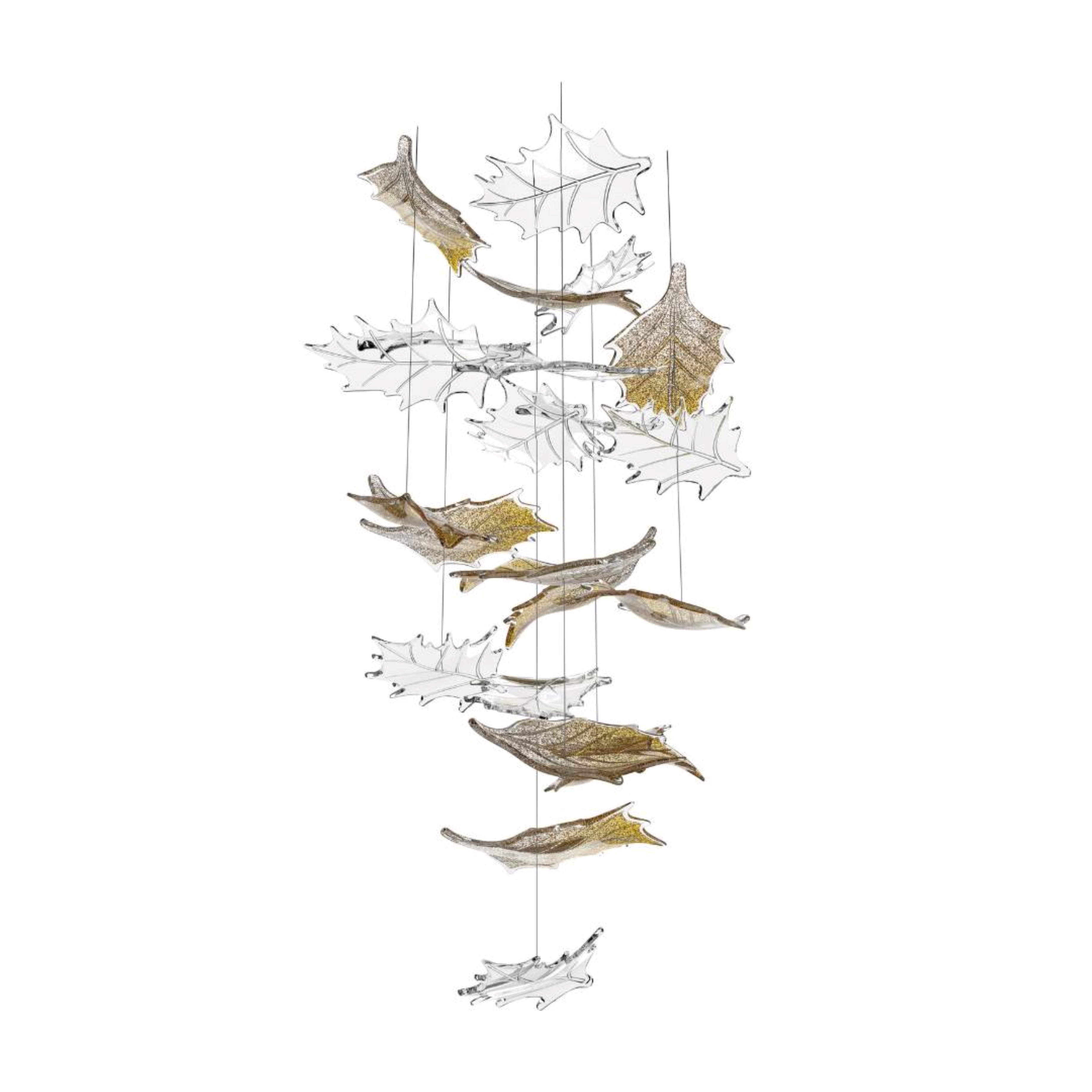  HOLLY LEAF 2  Color: crystal/crystal + champagne + gold mica  Diameter: 500 mm (19,69 in)  Height: 1000 mm (39,37 in)  Weight: 8,5 Kg  Light source: 3 x GU10