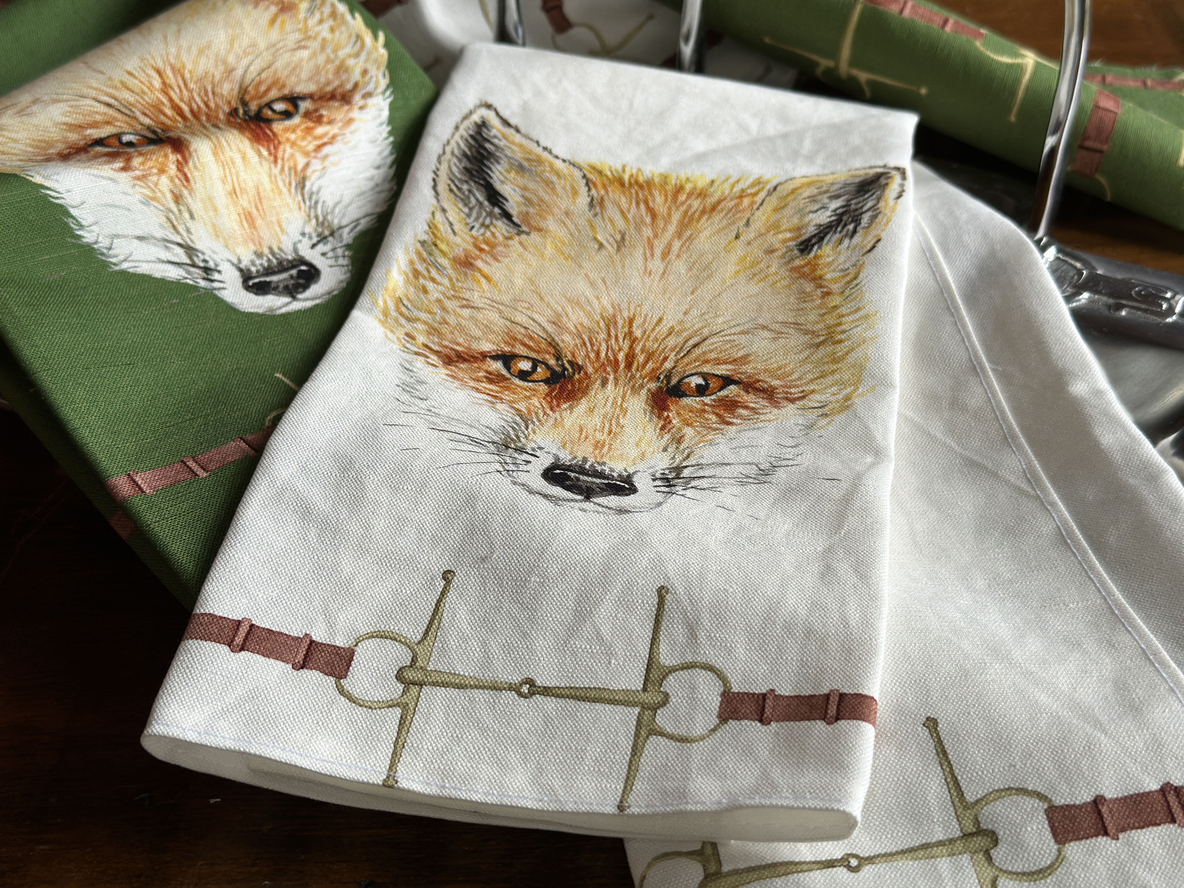 Original Hand Painted Art Printed on 55% Linen/45% Cotton,  18" x 28" Tea Towel with Locker-Loop
