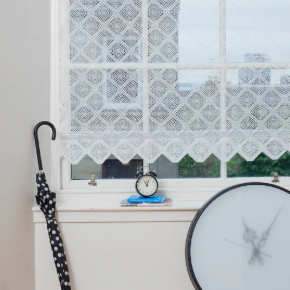 Lace fabric woven on centuries old looms, made into Roller Shades for the home
