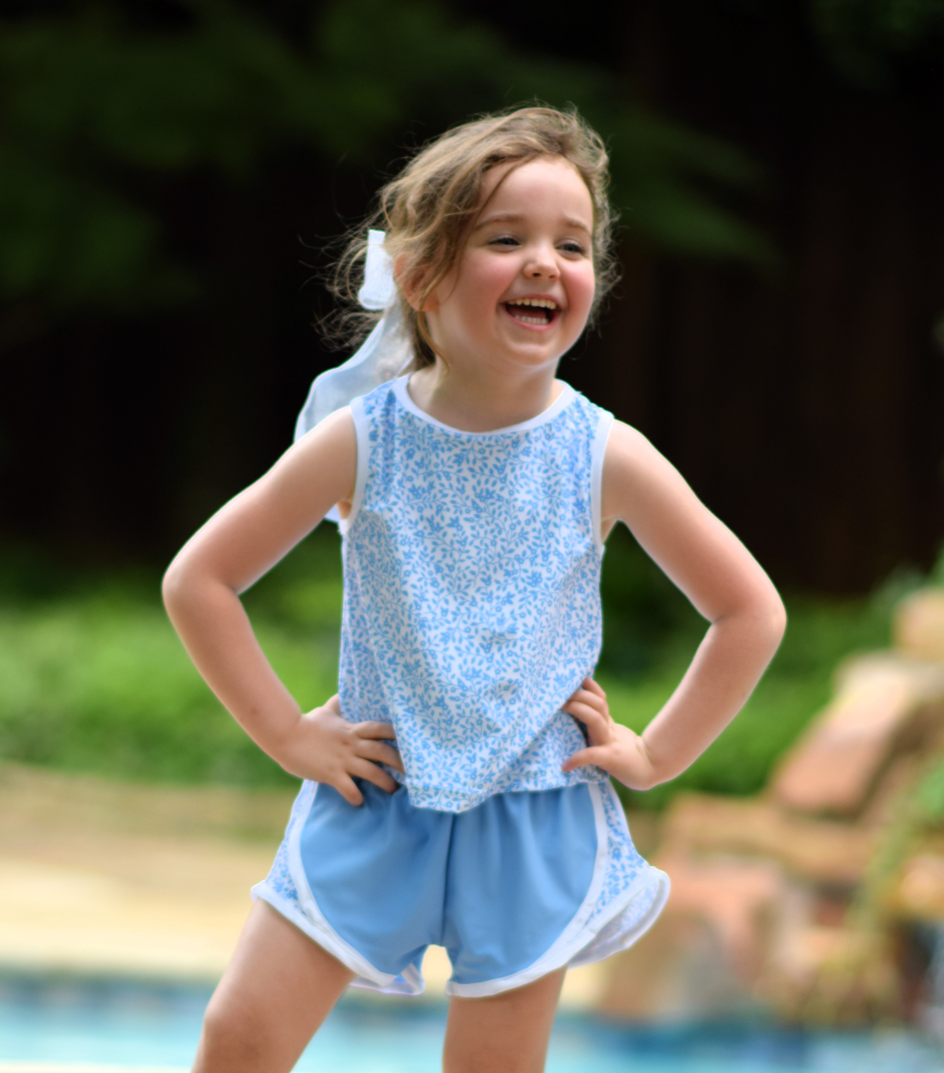 BLUE FLORAL PRINT TOP WITH TRACK SHORTS