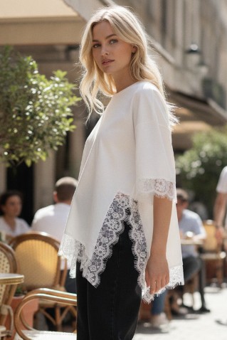 delicate lace trim along the hem top