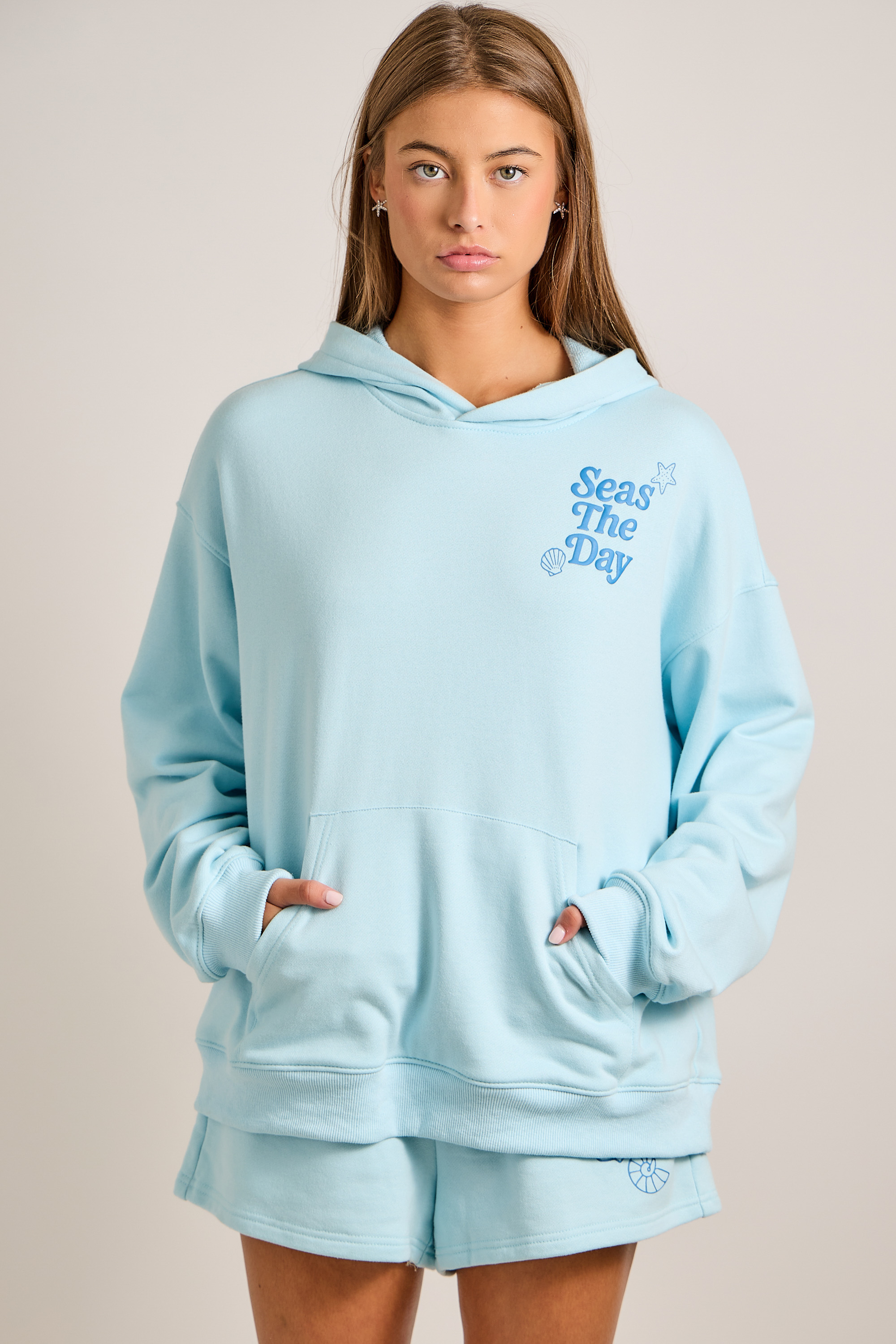  "Seas The Day" 3D Bubble Printed Hoodie Set With Matching Shorts
