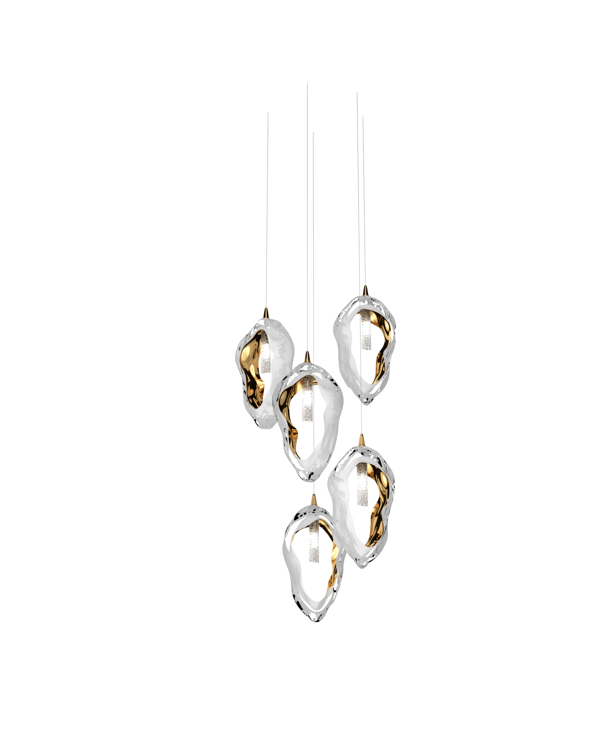 Color: crystal + opal + gold  + french embossing  Diameter: 460 mm (18,11 in)  Height: 870 mm (34,25 in)  Weight: 16,5 Kg  Light source: 5 x G9