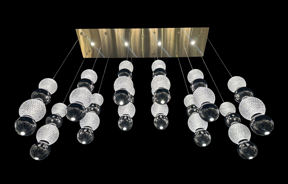 stylish 12 pendants LED light in brushed gold & textured white glass, black, dimmable, rectangular canopy, 3000K size: L48"W12"
