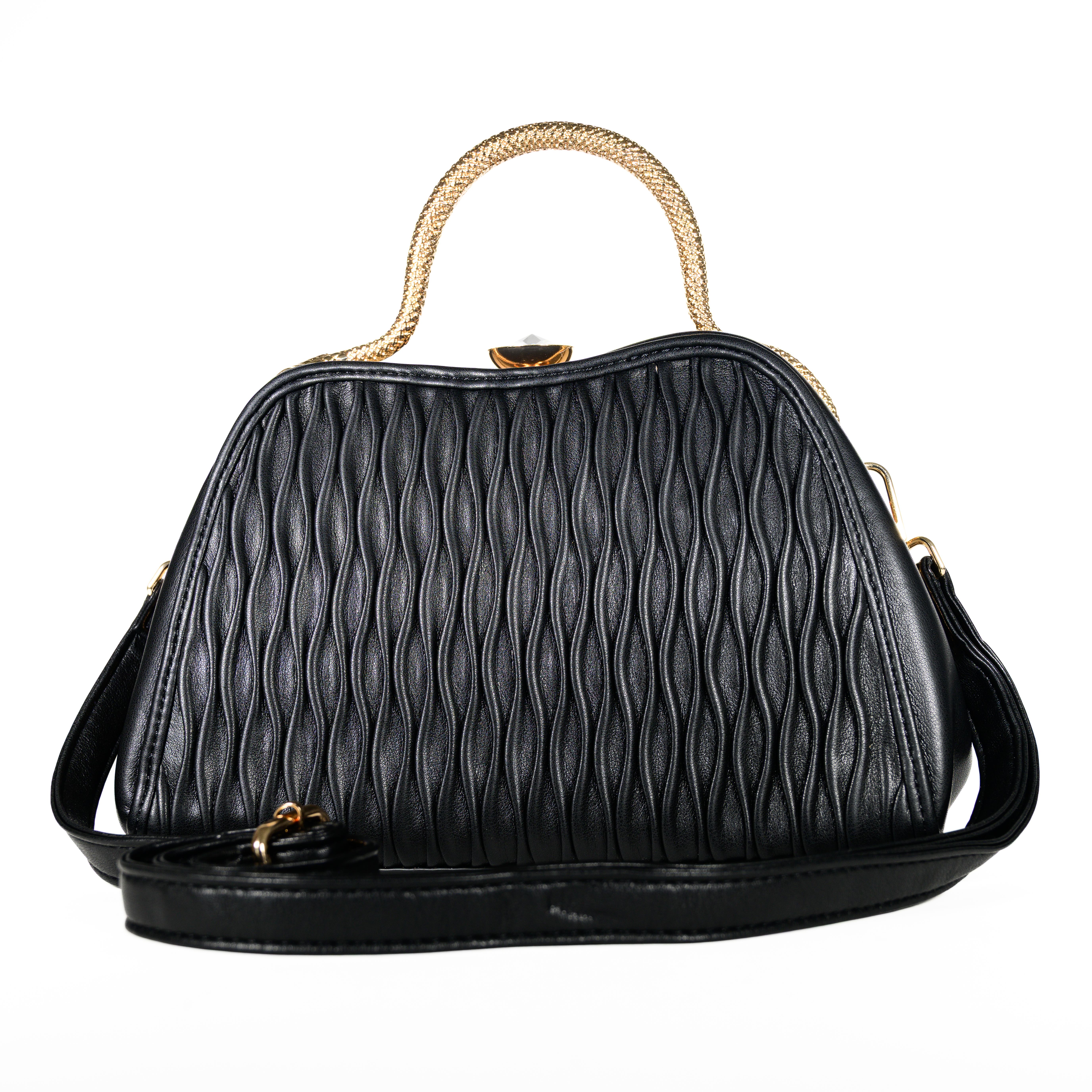 This stylish handbag is crafted from high-quality vegan leather, offering an eco-friendly alternative to traditional leather.